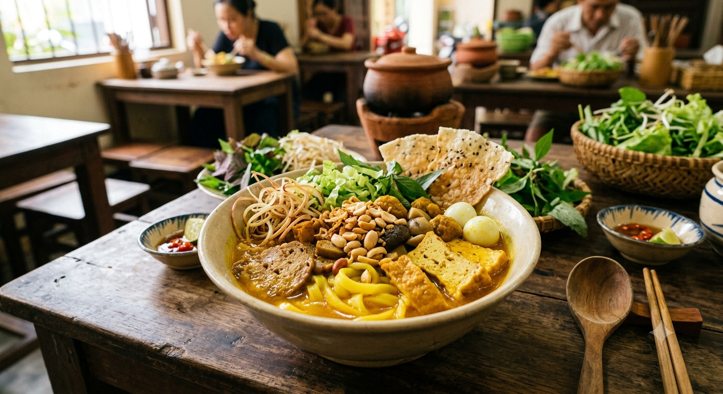 Đặc trưng cơ bản của mì Quảng chay nước truyền thống